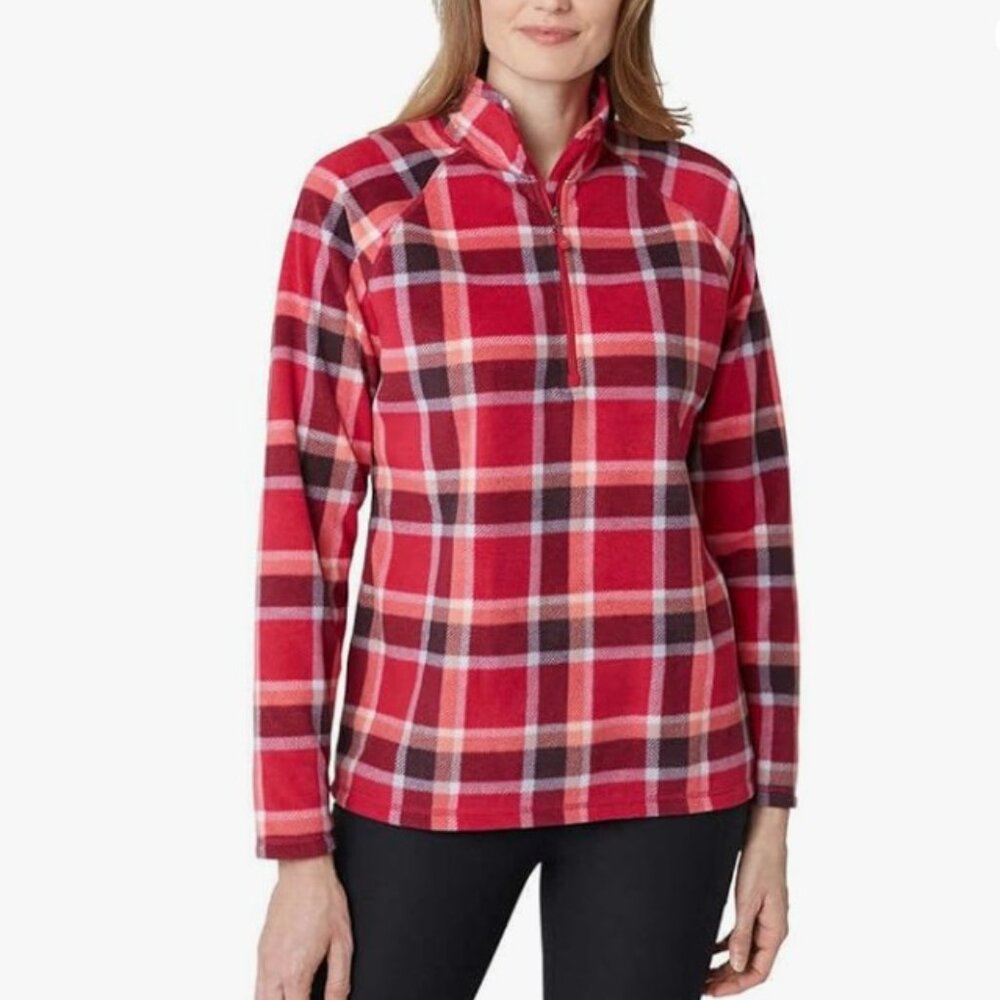 Eddie Bauer Women's Plaid Fleece 1/4 Quarter Zip Pullover Softshell Size L